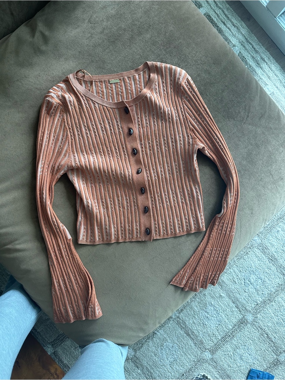 cult gaia Rusty Peach Ribbed Button-Front Cardigan
